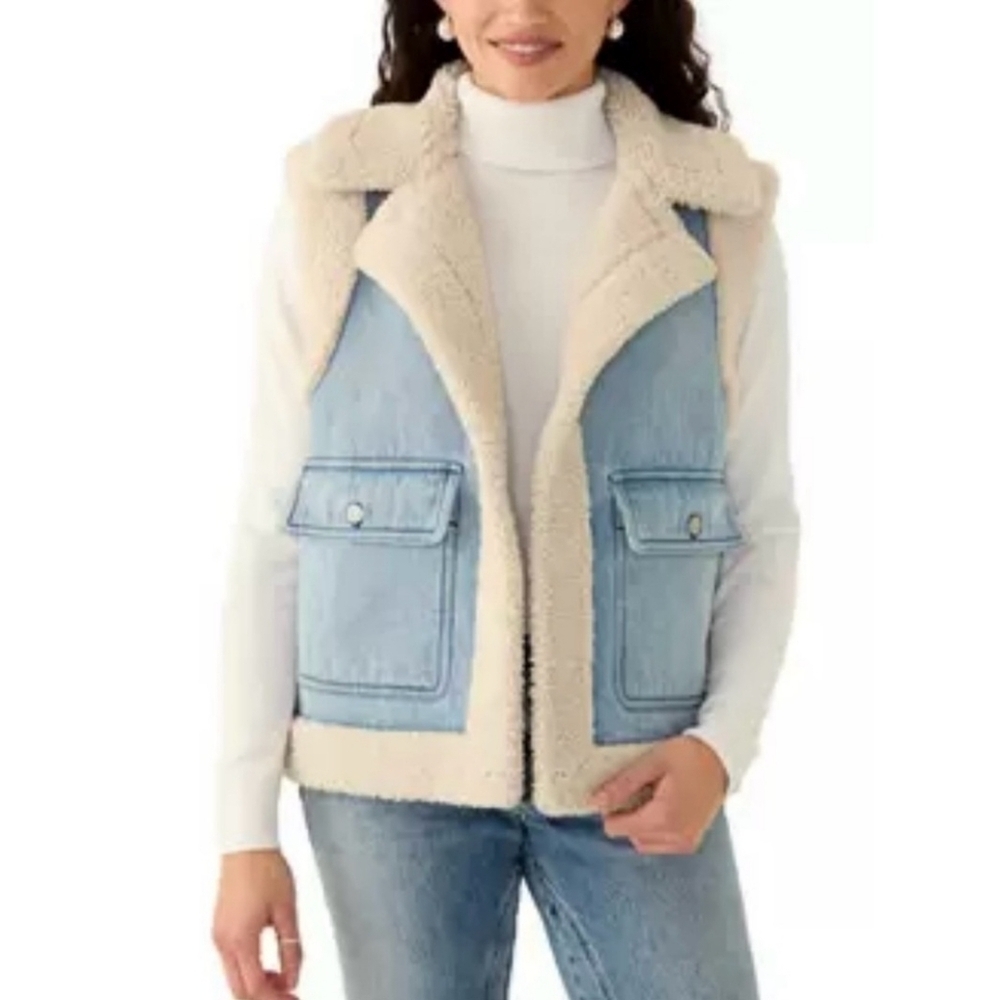 Jason Wu Edit Medium Blue Wash  Sherpa Denim Vest Size Small